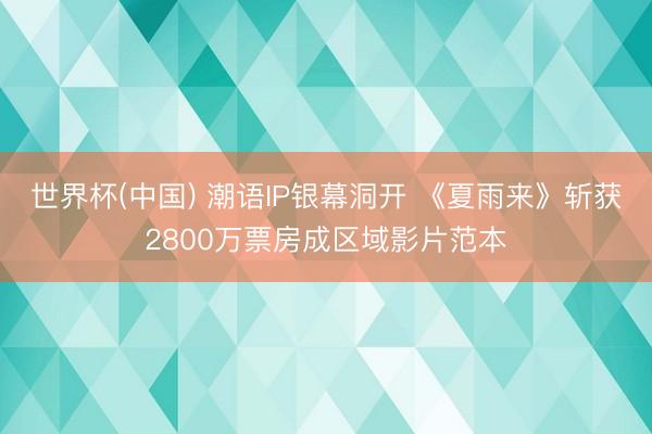 世界杯(中国) 潮语IP银幕洞开 《夏雨来》斩获2800万票房成区域影片范本