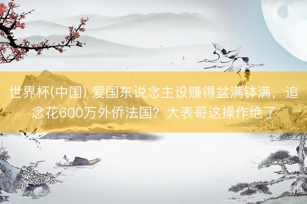 世界杯(中国) 爱国东说念主设赚得盆满钵满，追念花600万外侨法国？大表哥这操作绝了