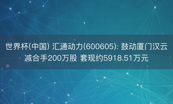 世界杯(中国) 汇通动力(600605): 鼓动厦门汉云减合手200万股 套现约5918.51万元