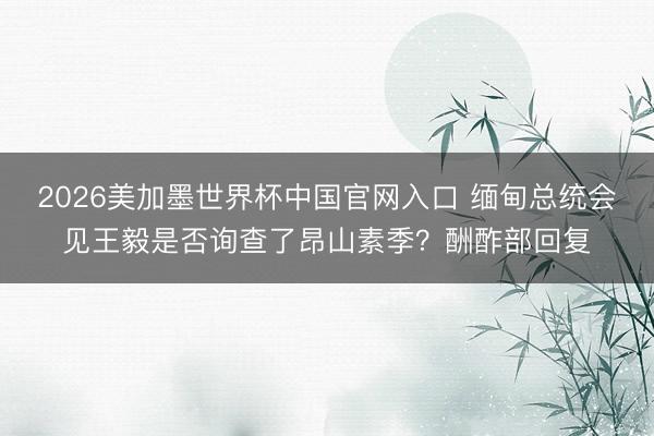 2026美加墨世界杯中国官网入口 缅甸总统会见王毅是否询查了昂山素季？酬酢部回复