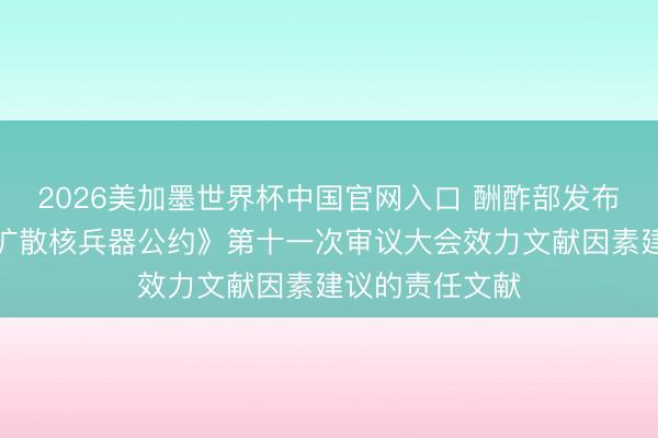 2026美加墨世界杯中国官网入口 酬酢部发布中方对于《不扩散核兵器公约》第十一次审议大会效力文献因素建议的责任文献